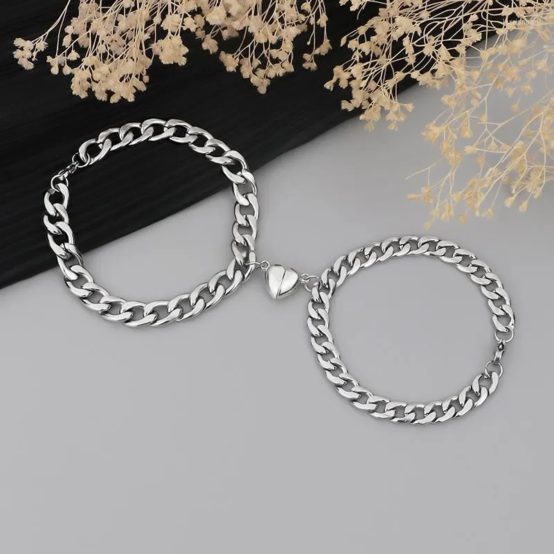 Lien chaîne pcs Punk ami Bracelet pour femmes en acier inoxydable brassard couleur argent Couple poignet chaînes cubaines Schmuck GiftLink Lars22