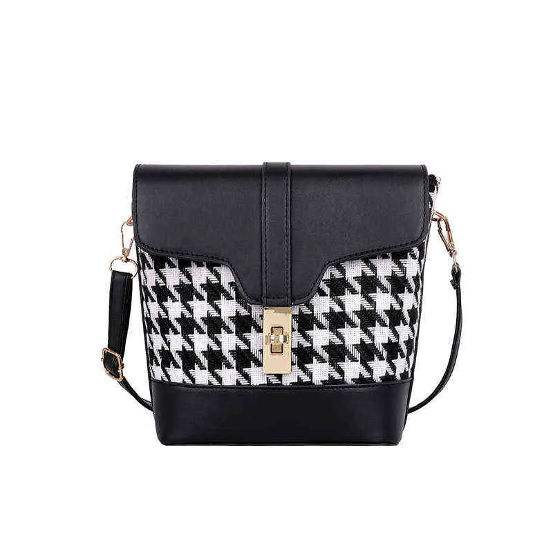 Shoppingkassar Retro Plaid Bag Women's Fashion Online Celebrity One Shoulder Slung Bucket Bag 220331
