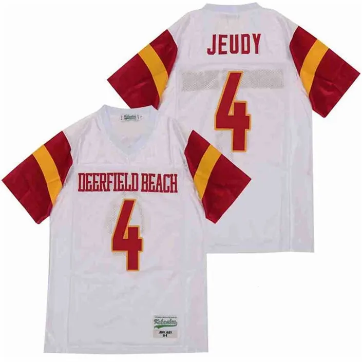 C202 Men 4 Jerry Jeudy Deerfield Beach High School Football Jersey Breathable All Stitched Away Color White Pure Cotton Quality