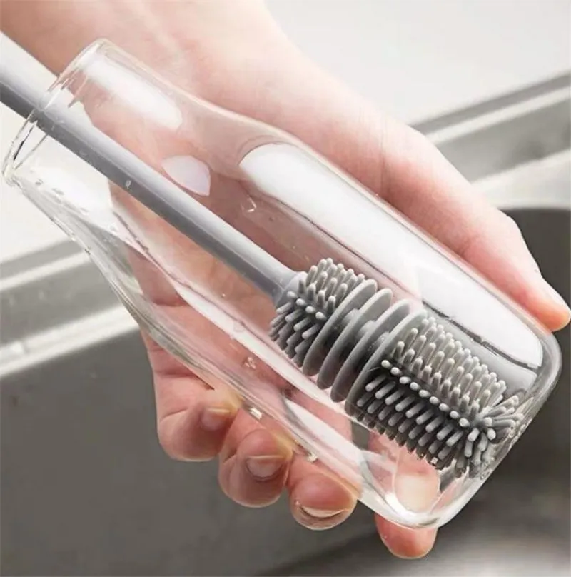 Silicone Cups Brush Kitchen Cleaning Tool Long Handle Drink Wineglass Bottle Glass Cup Cleaning Brushes DE549