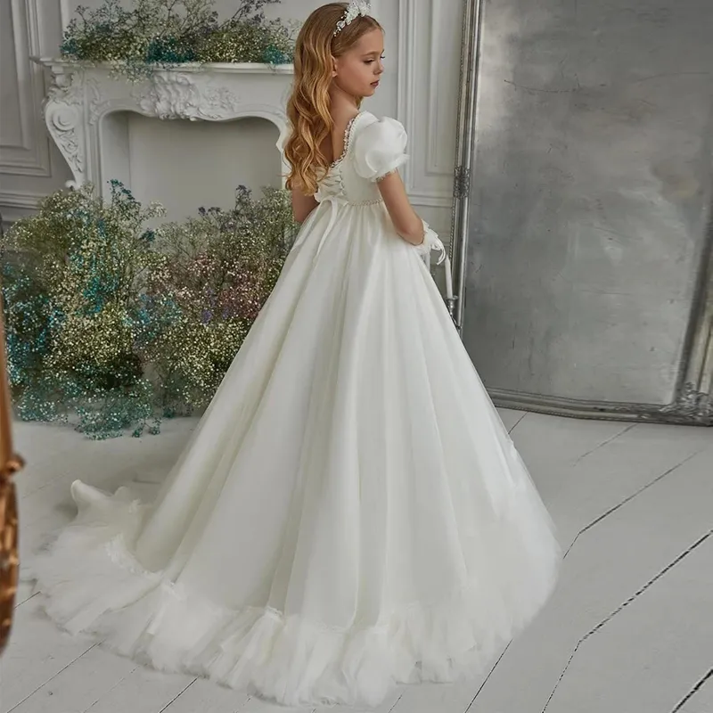 Ivory Christening Dresses With Cape Square Neck Puffy First Communion Gown Short Sleeve Toddler Infant Baptism Dress From 102 02 DHgate