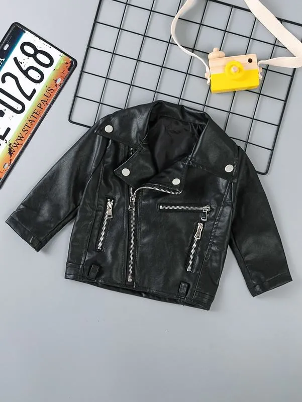 Toddler Boys PU Leather Zip Front Moto Jacket SHE