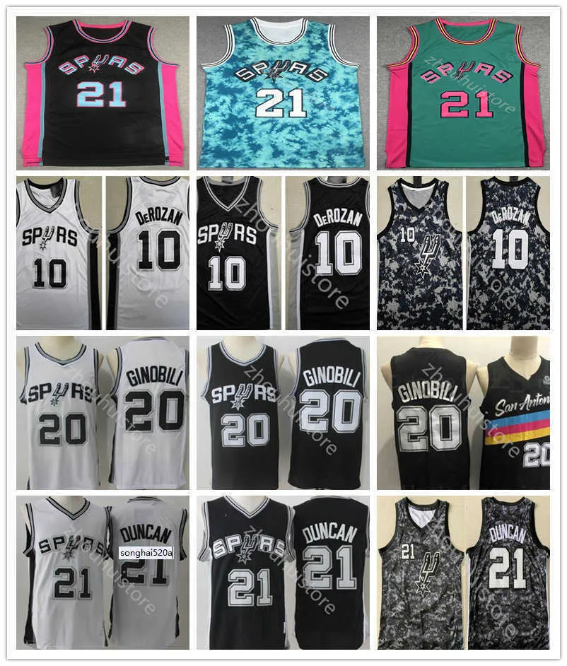 Uomini cuciti Derrick 4 Maglie bianche Dejounte 5 Murray DeMar 10 Derozan Manu 20 Ginobili Tim 21 Duncan Basketball College Maglie