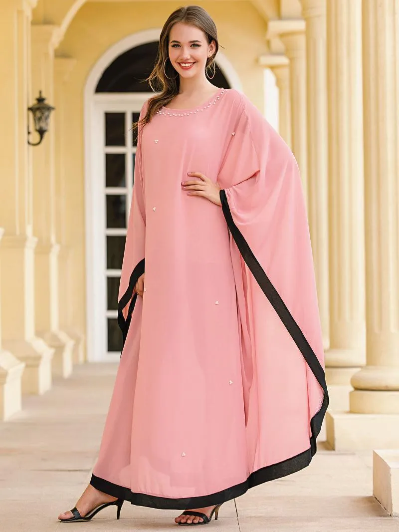 Lässige Kleider Aligaia Perlen Umhang Kaftan Abaya rosa Kleid für Frauen 2022 Muslimer Araber Oman Strand Reisen Beruf