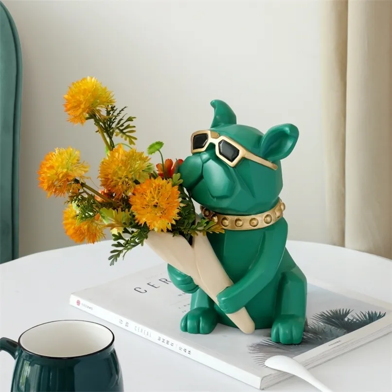 Статуя французского бульдога для прохладной отделки домашняя комната пары подарки цветочная ваза искусство скульптура собака 220617