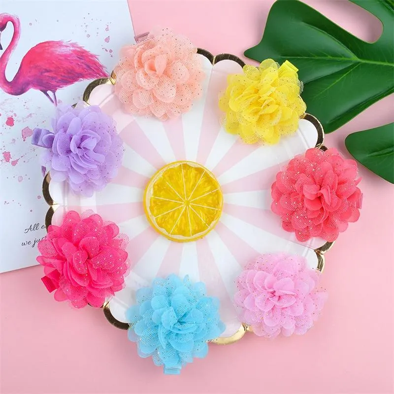 2.4 inch Chiffon Flower Hair Clips Cute Baby Girls Hairpins Princess New Handmade Barrettes Headwear Hair Accessories 15 Colors