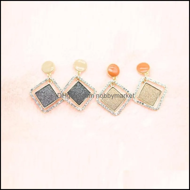 Dangle & Chandelier Inlay White Rhinestone Orange Coffee Color Dripping Oil Hollow Out Square Earrings Vintage Women Jewelry S925