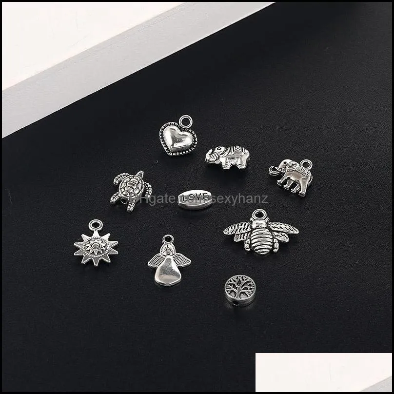 Simple Silver Alloy Charm Pendant For Bracelet Necklace Earring Elephant Love Heart Angle Bee Pendant DIY Making Jewelry Accessories