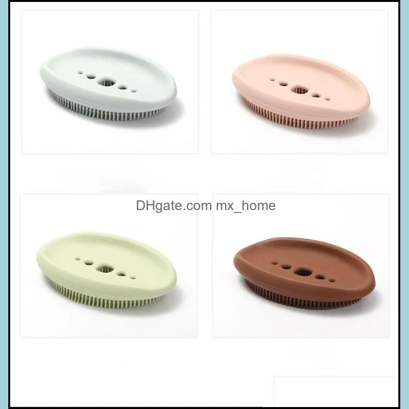 multifunction soap box with brush oval shape non-slip portable silicone for water draining solid color draining bathroom accessories