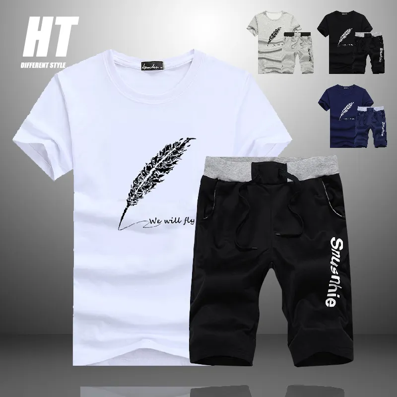 Fashion Shorts Set Men Tracksuit Sommarutskriftskostnad 2 stycken Fitness Sportkläder + Strand Shorts s Casual T-shirts Male 4XL 220407