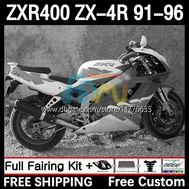 Kit de carrosserie pour KAWASAKI NINJA ZXR-400 ZX 4R Capot ZXR 400 CC 400CC Carénage 12DH.121 ZX-4R ZXR400 91 92 93 94 95 96 ZX4R 1991 1992 1993 1994 1995 1996 Corps blanc noir