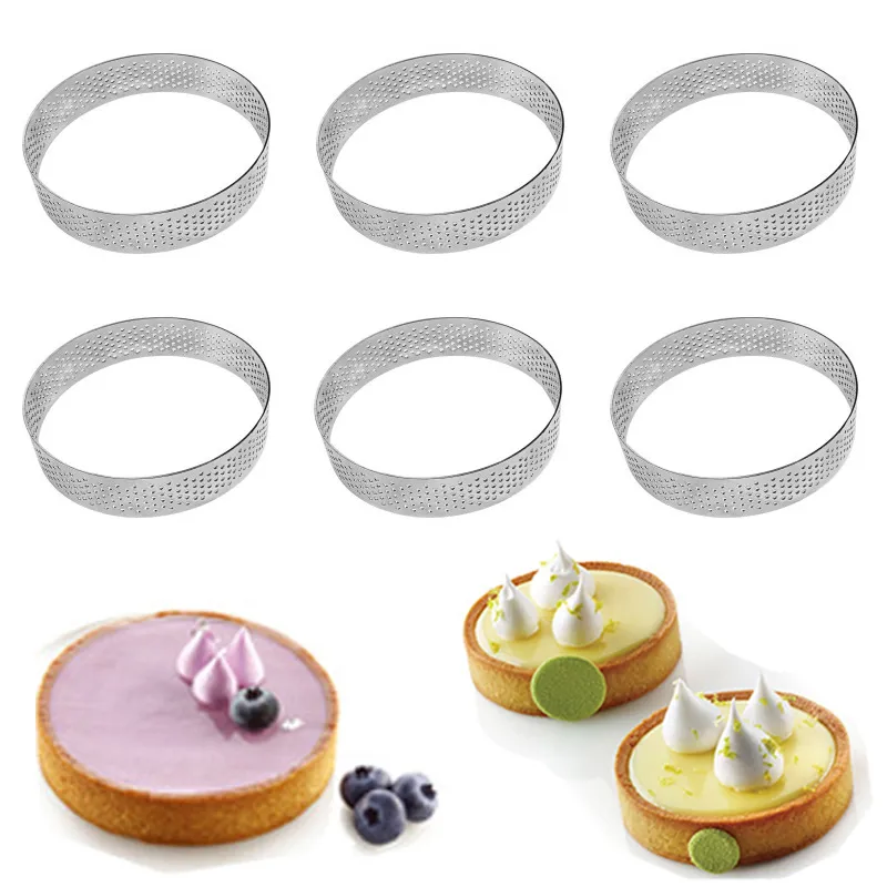 6 Stück Mini-Törtchenring aus Edelstahl, Törtchenform, kleiner Kreisschneider, Kuchen, DIY, hitzebeständig, perforierte Kuchen-Mousse-Formen 220601