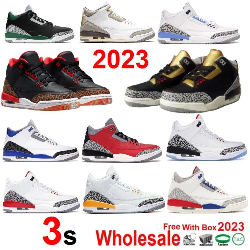 2023 Kumquat 3 Black Gold Cement 3S 농구화 사막 코끼리 코끼리 기수 Red Georgetown SE Unite Fire Red Racer Blue Muslin Infrared Pure White와 상자