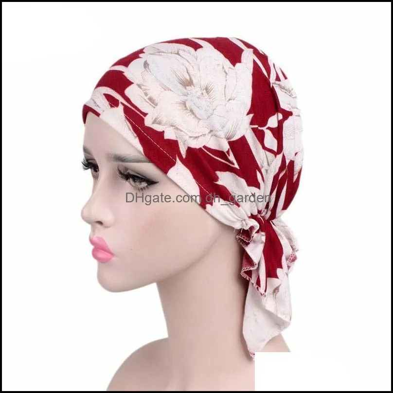 NEW Fashion Women Flower Muslim Ruffle Cancer Chemo Hat Beanie Scarf Turban Head Wrap Cap Printed Headwear Lady Hats New