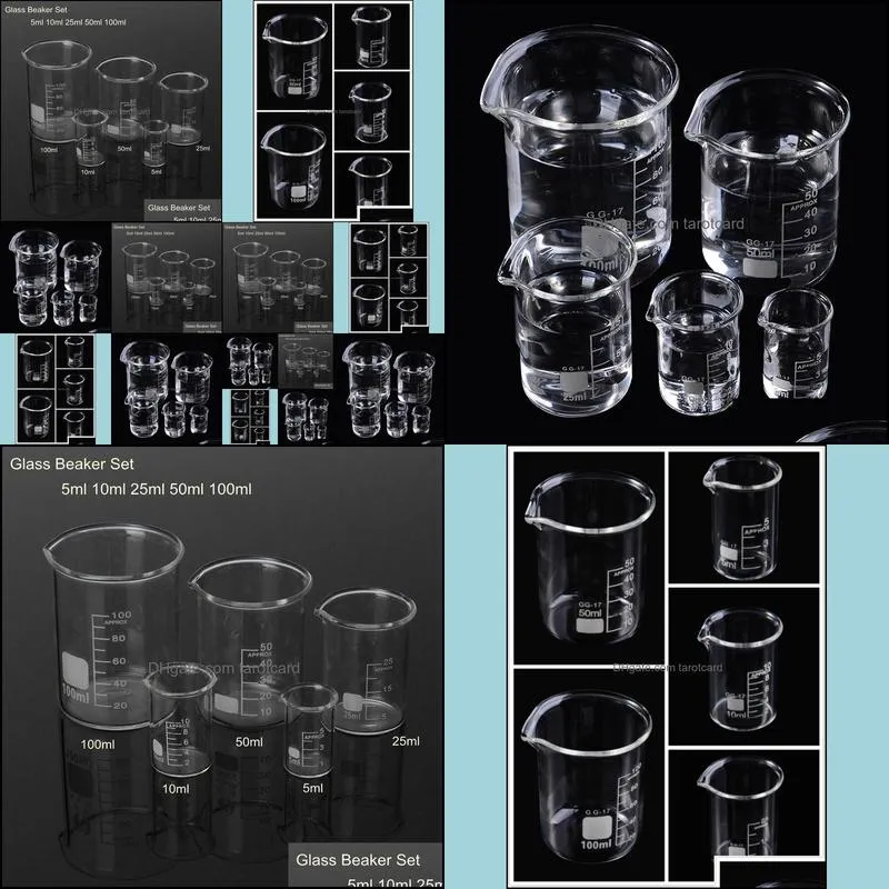 5pcs/set Glass Beaker 5/10/25/50/100ml Laboratory Measuring Cup Glassware For School Study Lab Glass Beaker Set