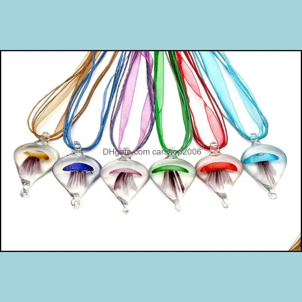 Pendentif Colliers Pendentifs Bijoux 6 Couleur À La Main Murano Murano Verre Cristal Incrusté Méduse Larme Penda Dhijn