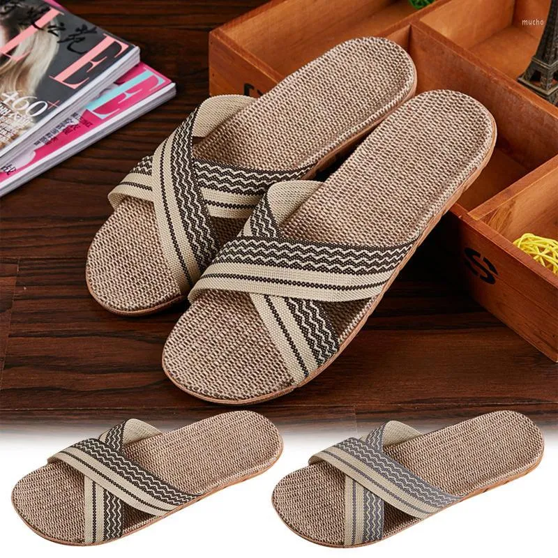 Slippers Mntrerm Summer Men Men Flax Flip Flop Canvas Linen Linen Не скольжение дизайнерские сандалии дома модные слайды соломенные туфли