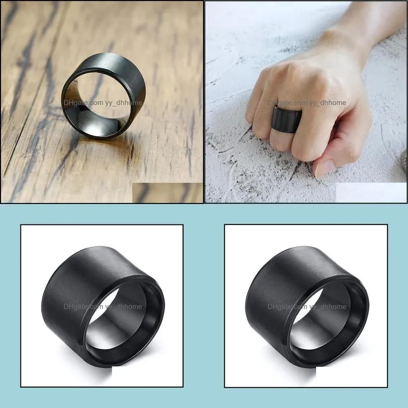 New Fashion 15mm Men Band Black Stainless Steel Wide Bulky Ring for Man