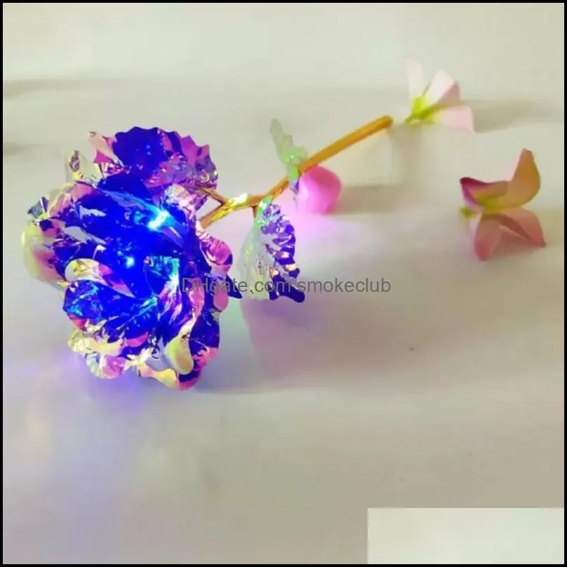 24k Gold Foil Plated Led Rainbow christmas Flower gold-plated Rose light valentine gift Christmas Wedding Decorations seaway FWF2490