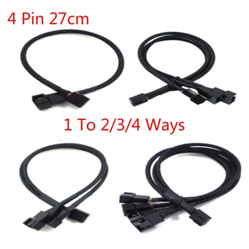 Other Lighting Accessories Pin Pwm Fan Cable 1 To 2/3/4 Ways Splitter Black Sleeved 27cm Extension Connector 4Pin CablesOther