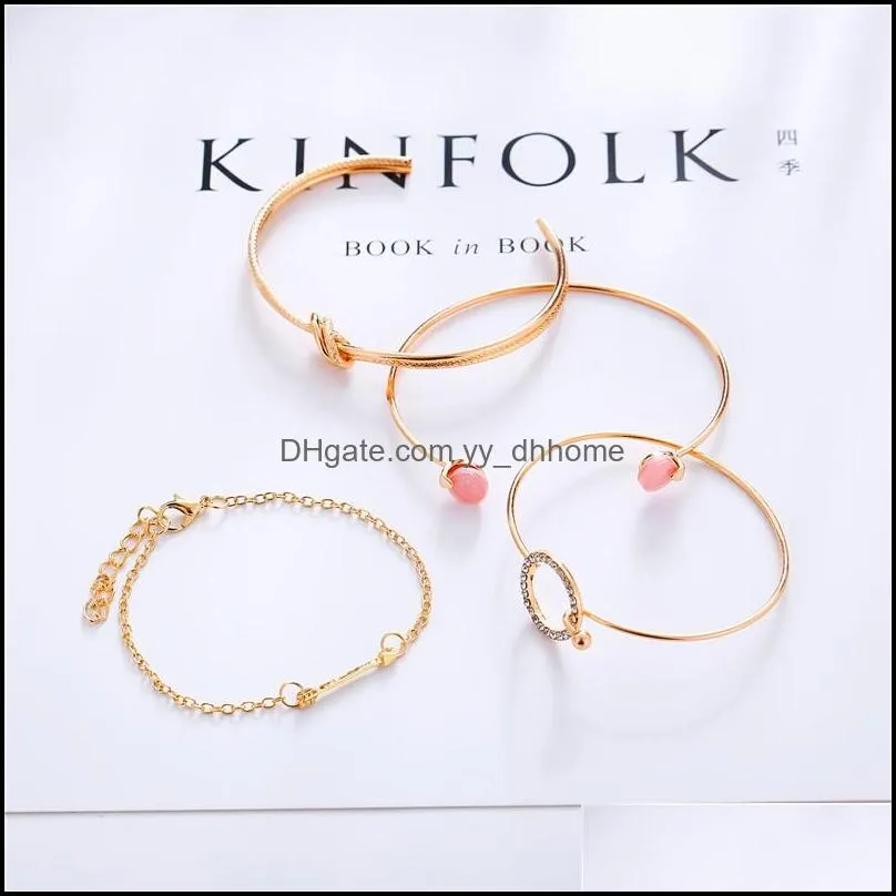 4 Pcs/ Set Classic Arrow Knot Bracelets Round Crystal Gem Multilayer Adjustable Open Bracelet Set For Women Fashion Party Jewelry Gift