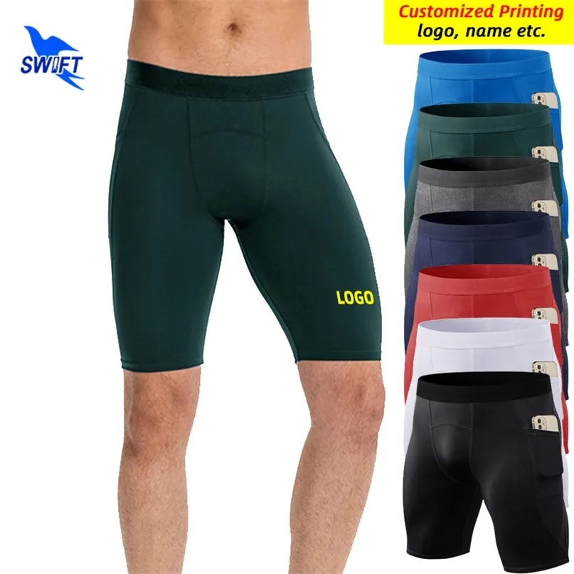 Personalizza i leggings da corsa corti da uomo estivi Quick Dry con collant sportivi elastici tascabili Pantaloncini fitness da palestra Intimo maschile 220704