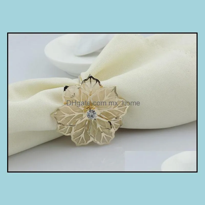 fashion napkin rings upscale gold flower rhinestone wedding party napkin ring home hotel beautiful table decoration free dhl sn2780