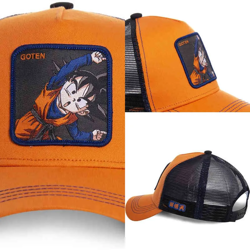 New Cartoon Mesh Hut Anime Goten Baseball Cap hochwertig gekrümmte Krempe Orange Snapback Gorras Dropshipping K8 24