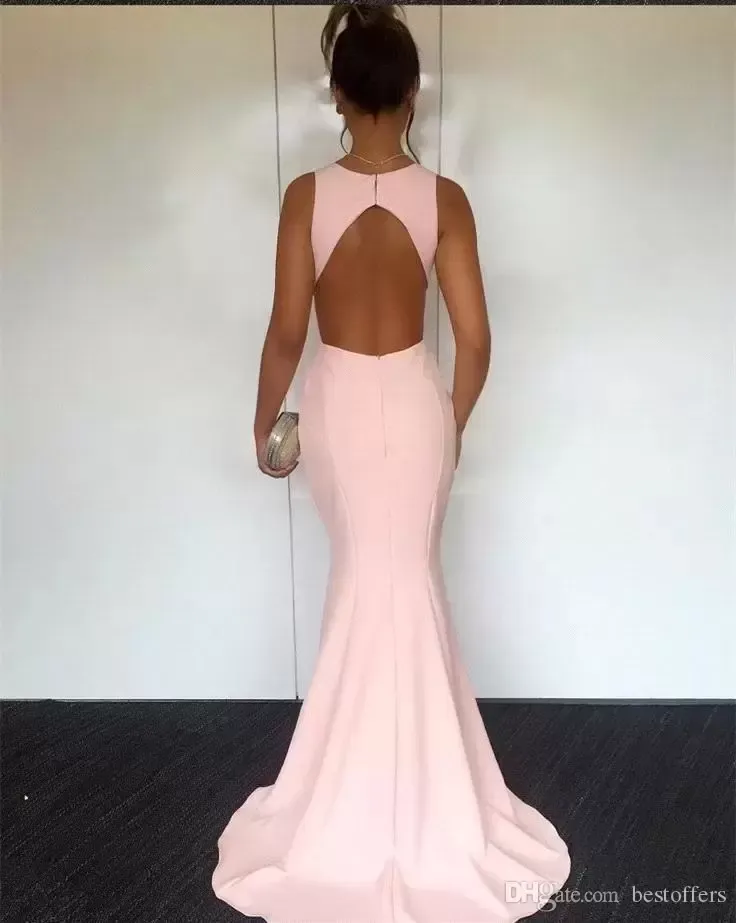 Plus Size Light Pink Chiffon Prom Dress Jewel Neckline Plunging V Backless  Floor-Length Sleeveless Formal Gown from Dhgate Prom Dresses