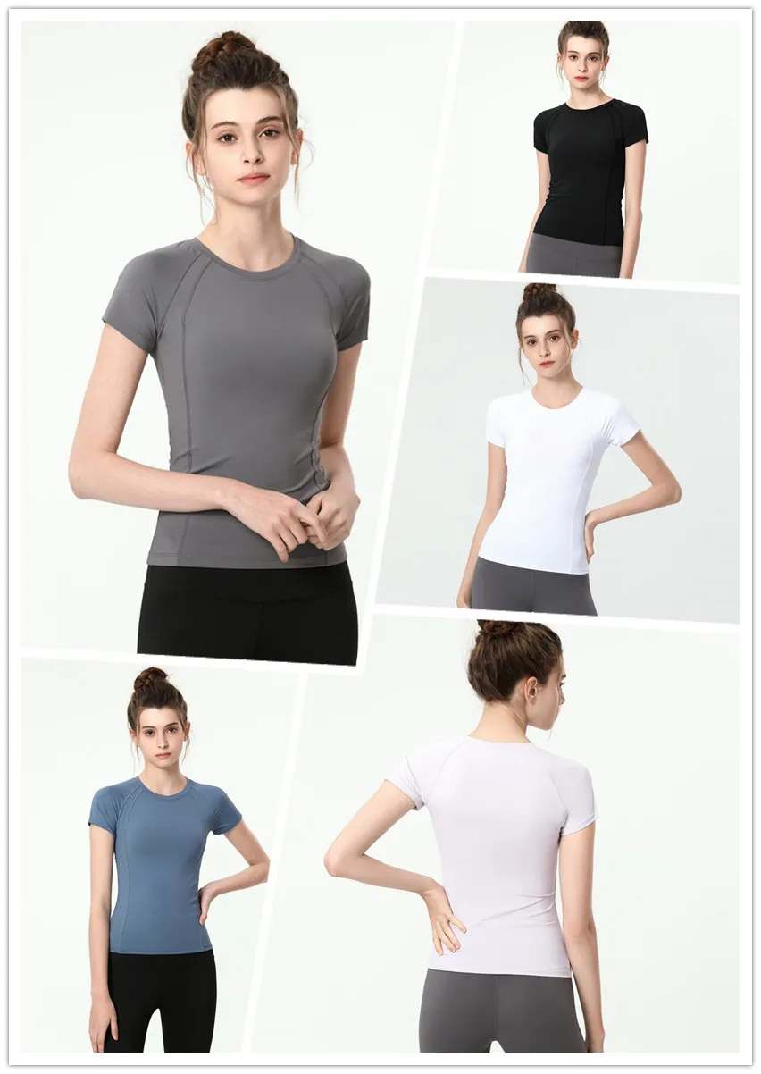 LL Filles Yoga Haut Élastique T-Shirt à Manches Courtes pour Femmes Respirant Fitness Professionnel Vêtements de Yoga Sports Femmes Léger Athlétique Entraînement-Version Haute Qualité