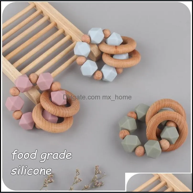 baby teethers toys wristband natural wooden silicone teething beads teether newborn teeth practice food grade soother infant feeding kids chew toy