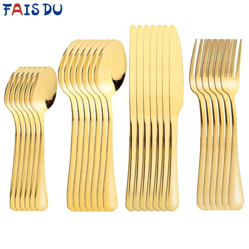 24 PCSSET Aço inoxidável Calheres de jantar de mesa de ouro 24 peças 24 peças Mesa de mesa de mesa Forks 220727