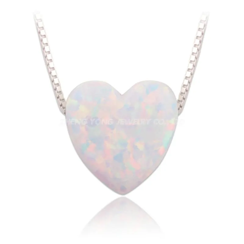 Pendant Necklaces Wholesale OP17 White Heart Opal Necklace 925 Silver Box Chain For WomenPendant