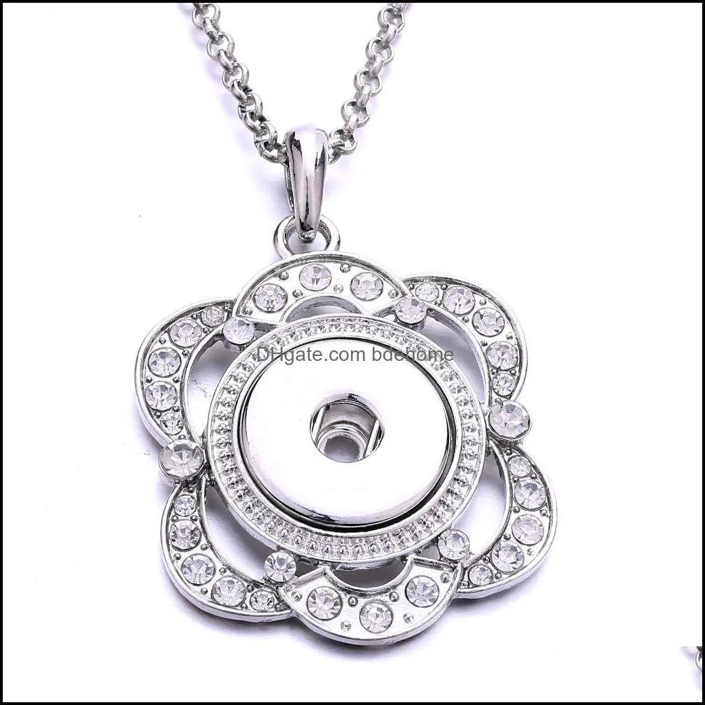 fashion heart crystal snap button necklace 18mm ginger snaps buttons charms with stainless steel chain necklaces for women jewelry