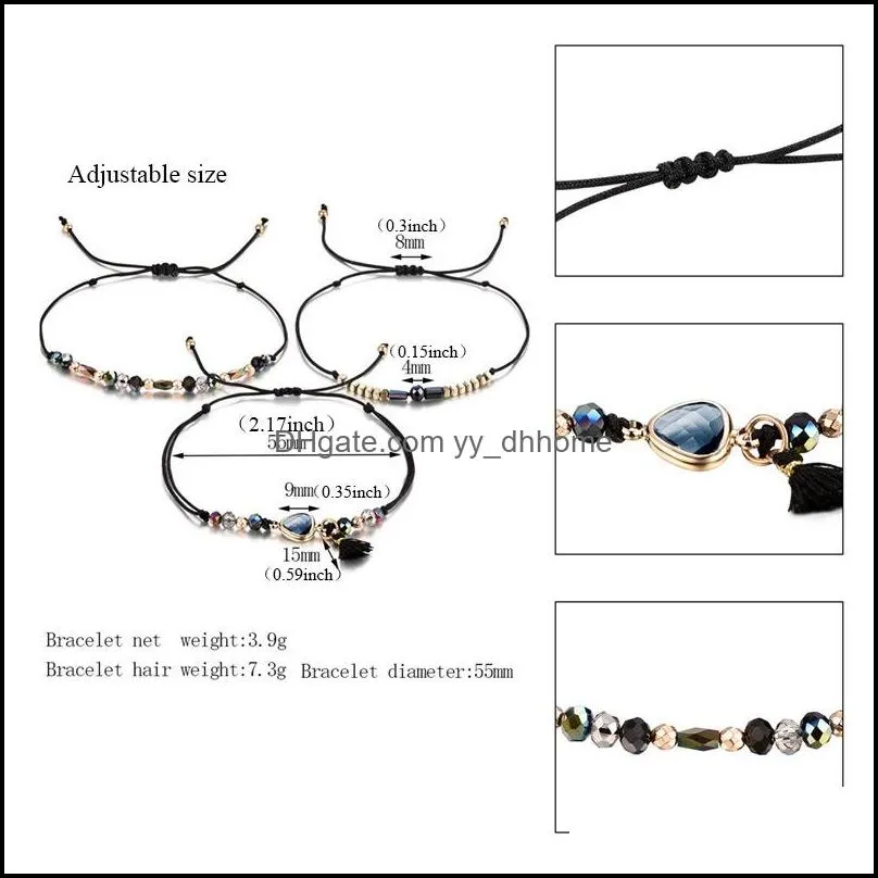 Transmit Love 3pcs/lot Bracelet for Woman Natural Stone Crystal Rice Beads Woven Bracelet With Heart Shape Charm Jewelry Best Gifts