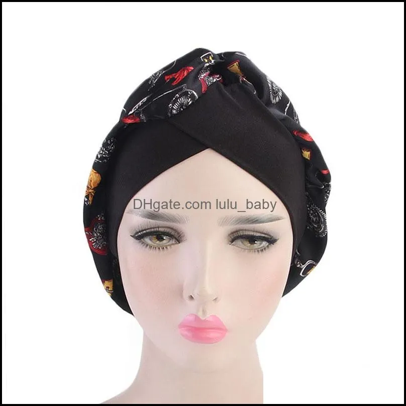 women girl cross twist flower print wide turban night sleeping hat cancer caps fashion hair accessories