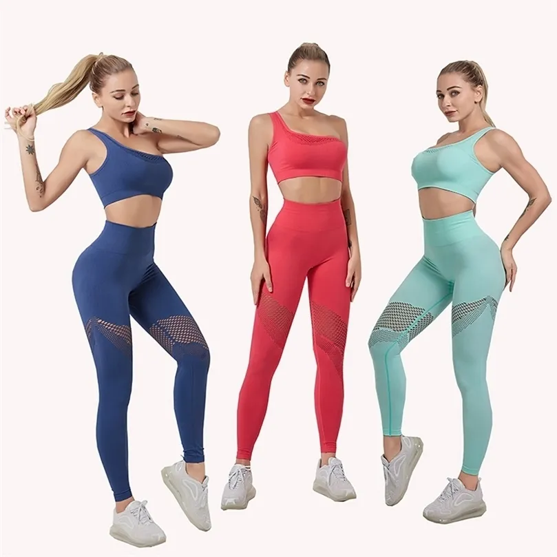 2 Piece Yoga Set Women Gym Clothes One-shoulder Sports Bra Fitness Leggings Workout Sets For Sportswear Athletic Suits 220330