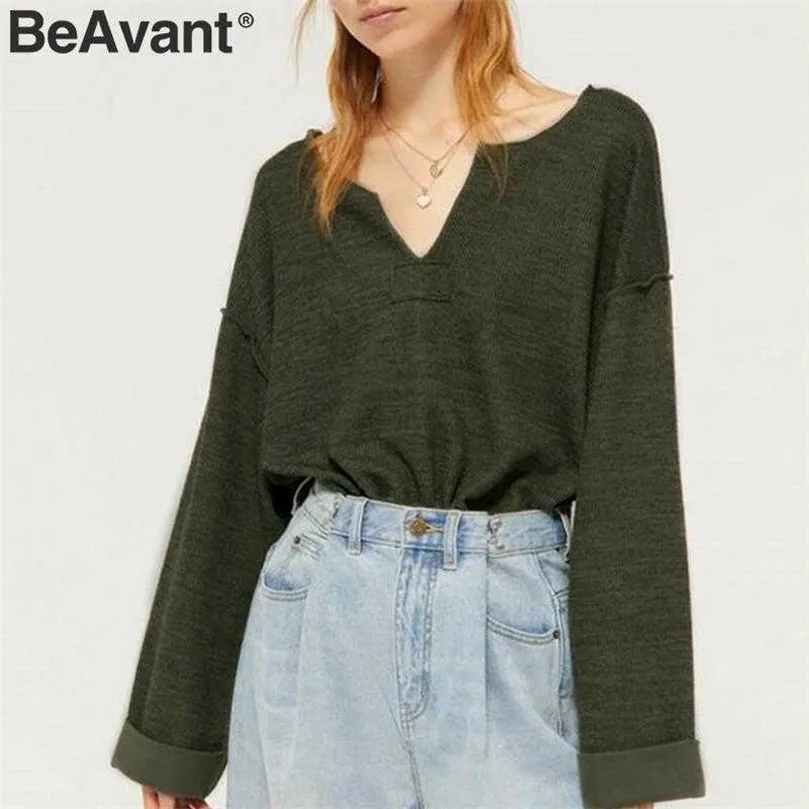 Beavant Casual Loose T-shirts Women Autumn Overdimensionerade damer T-shirts Långärmad lapptäcke Kvinnliga bomullstoppar Skjortor 210709