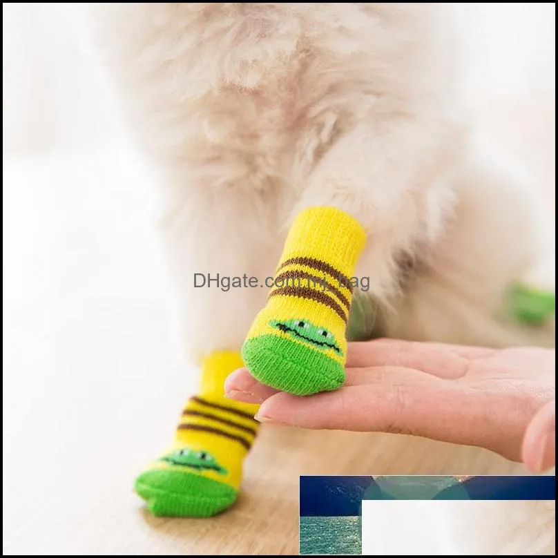 4pcs Dog Socks Cute Puppy Dog Knit Socks Warm Cartoon Anti Slip Skid Socks Pet Product Wear On Paw Protector Winter Warm