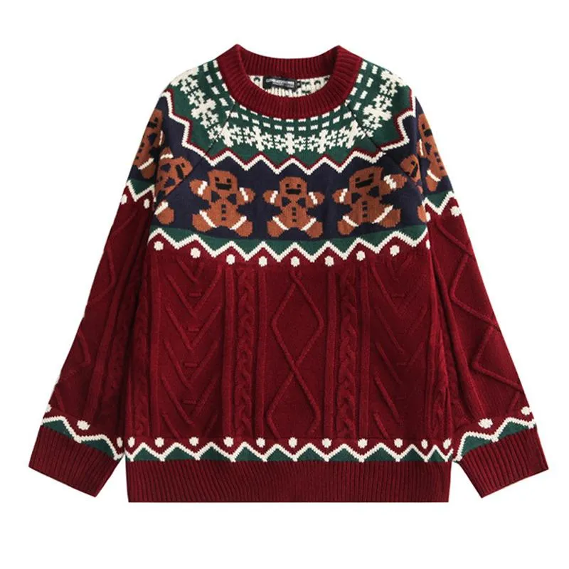 Heren Sweaters Vintage Gebreide Trui Mannen Dames Cartoon Bear Print Christmas Red Pullover Harajuku O-hals Oversized Jumpers Streetwear Wint