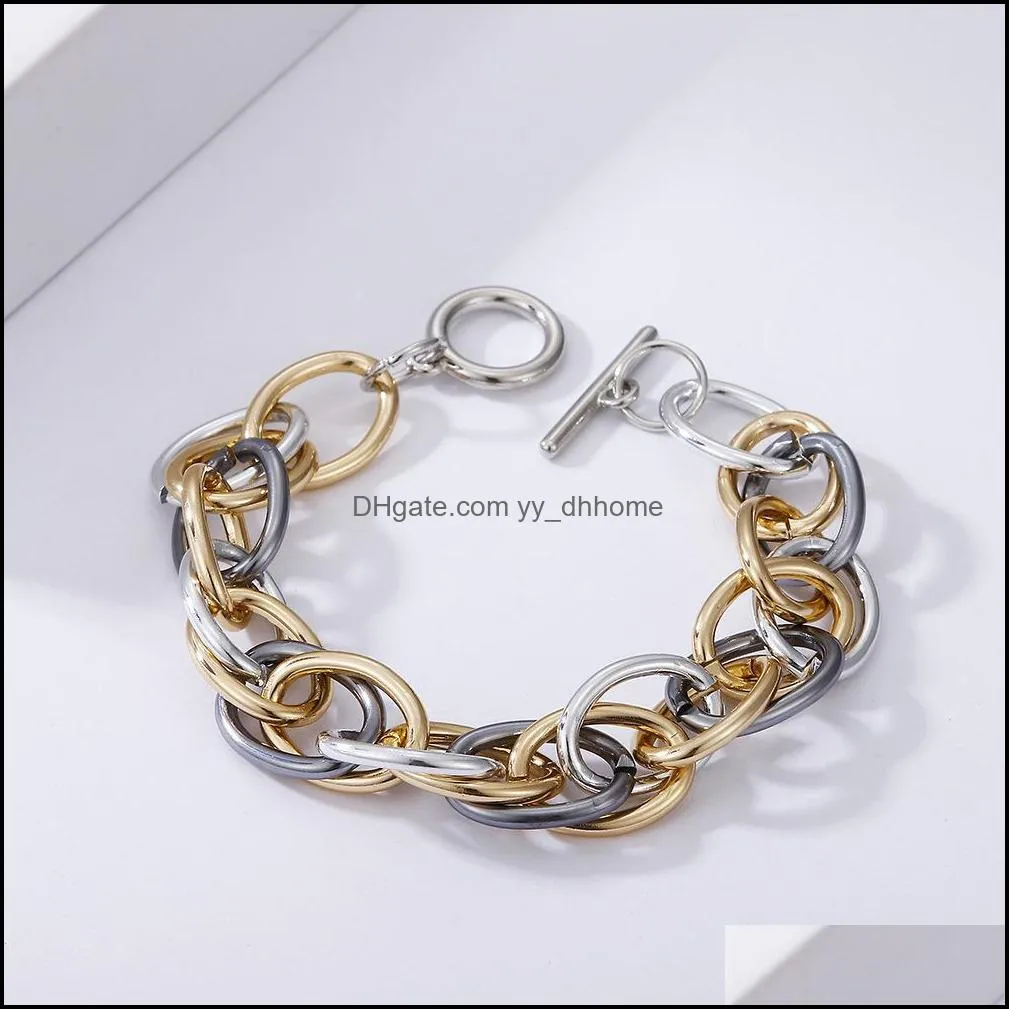 hip-hop clasp bracelet aluminium alloy gold silver color link chain bracelets for women men gifts friends lover jewelry wholesale