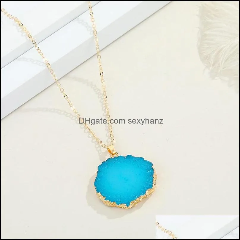 Simple Sunflower Druzy Drusy Pendant Necklace Women Resin Handmade Clavicel Chains Necklaces for Female Christmas Imitation Natural Stone