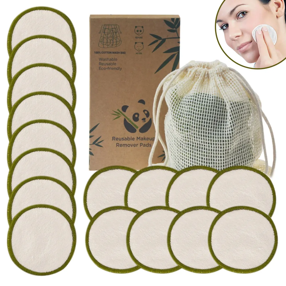 16pcs/Bag Reusable Bamboo Makeup Remover Pads Washable Rounds Cleansing Facial Cotton Make Up Removal Pads Tool