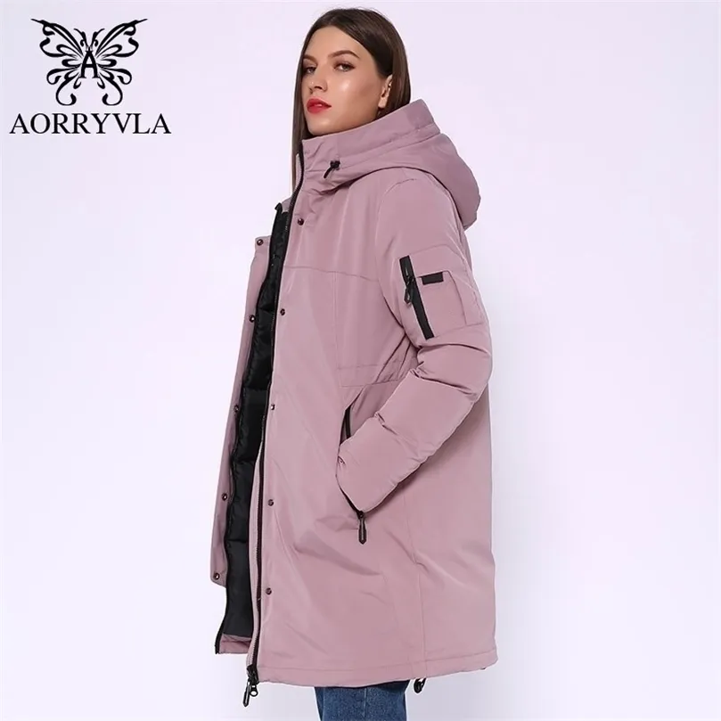 Aorryvla Winter Long Jacket Women Hooded Parka Jacket WindProof Collar厚い暖かいカジュアル冬の女性ファッションジャケット201127