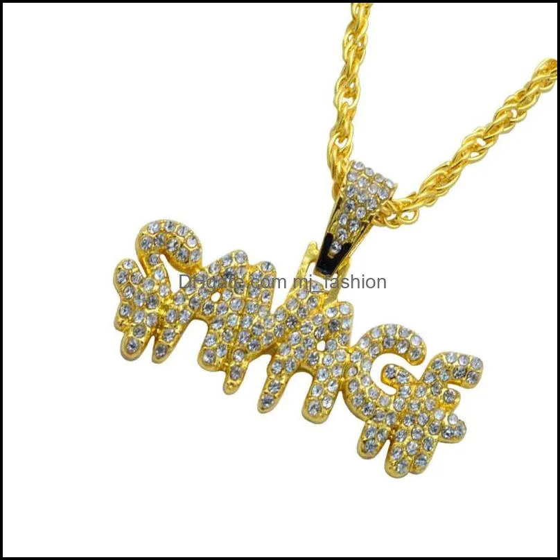 charm fashion men`s hip hop european and american full diamond letters savadf pendant high quality necklace