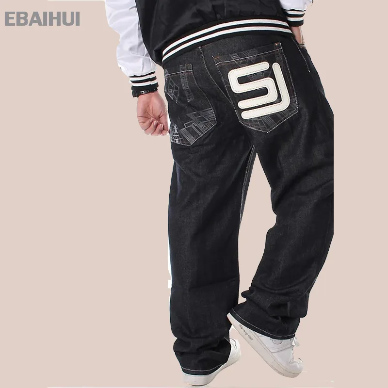 EBAIHUI homme jean ample Hip Hop Skateboard Baggy Denim pantalon Long Hip Hop Rap mâle pantalon noir grande taille