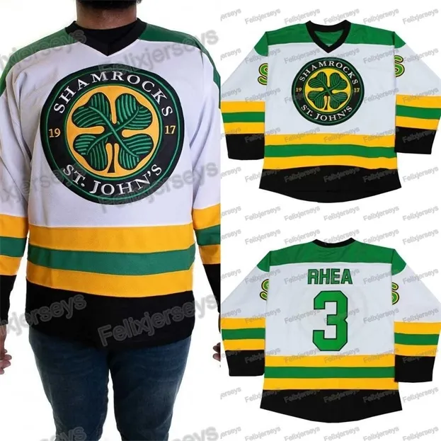 Nik1 3 St. John's Shamrock's Ross Rhea Movie Hockey Jersey 100% Haft Męskie Kobiet Młodzież Koszulki Hokejowe Tanie Szybka Wysyłka