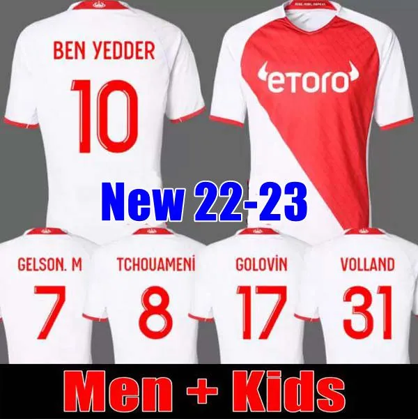 22 23 Maillots como Ben Yedder Monaco Soccer Jerseys Boadu Golovin 2022 2023 Geubbels Homens filhos Flocage Jorge Football Shirt Volland Maillot De Foot Diop