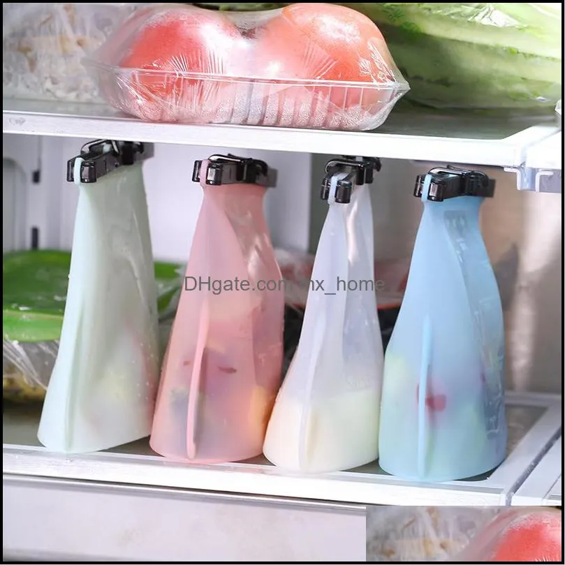 1000ml silicone food bag  sealing bags reusable preservation bags airtight seal storage container self kitchen organizer vt1696