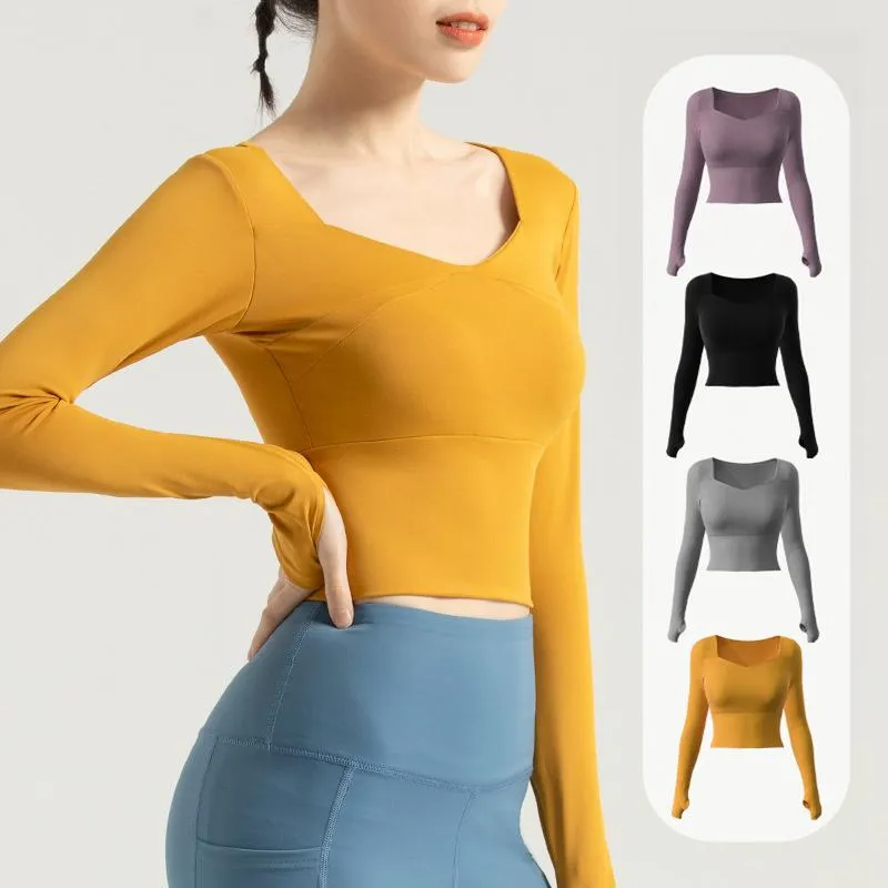 Yoga Outfit Long Sleeve Shirt Women's Open Navel Fitness Sports Crop Top Summer Gym Activewear Breathable Running Workout Clothes